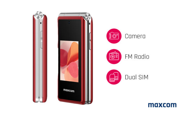 Maxcom MM835 4G (Dual Sim) 3,5"+3,24" με Κάμερα, Φακό, Ραδιόφωνο και Πλήκτρο Έκτακτης Ανάγκης Κόκκινο